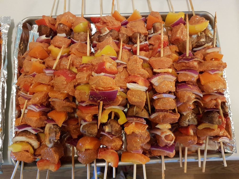 All the skewers are ready to be grilled