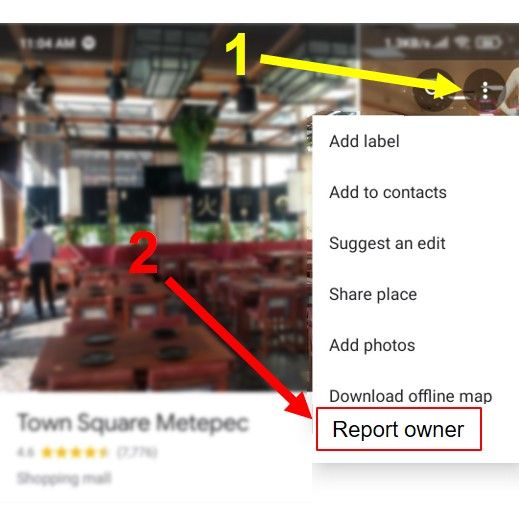 Caption: "report owner" button in the 3 dots menu