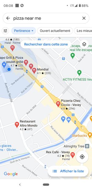 Local Guide Christophe Subilia used pizza near me on Google Maps android app