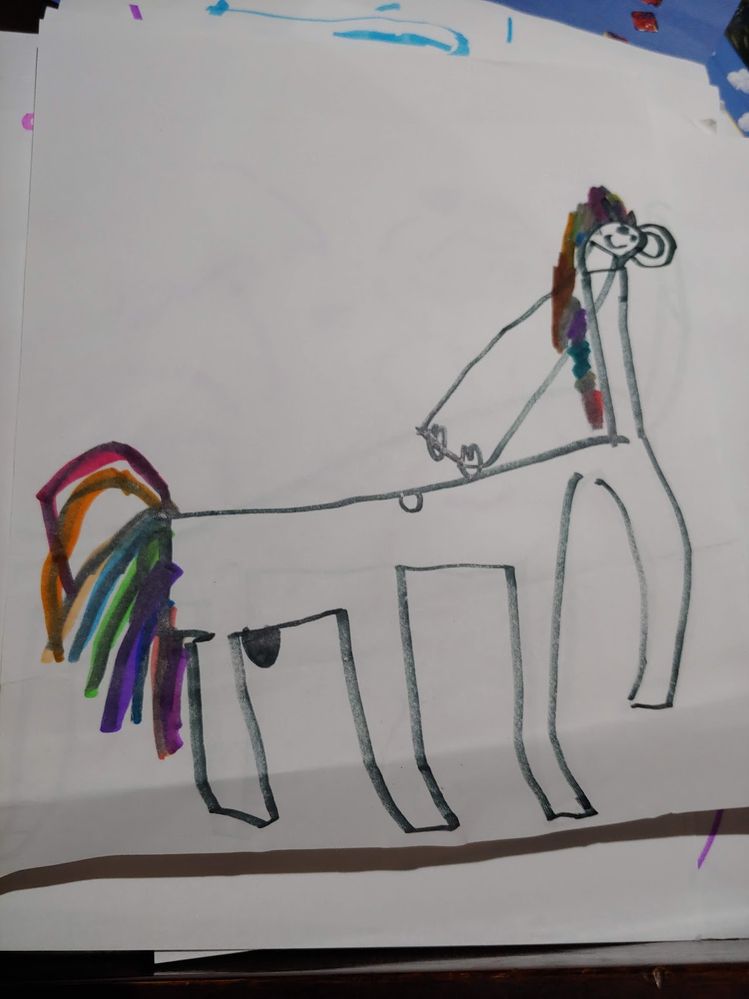 Caption: A photo of a drawing of a unicorn made by a child with DCD (Developmental Coordination Disorder). (Local Guide @Melissa_Langlois)