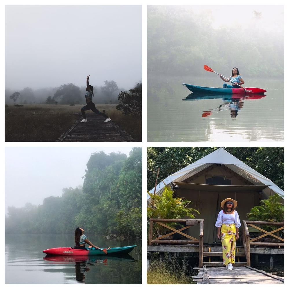 My tent, my yoga and kayaking in the mist