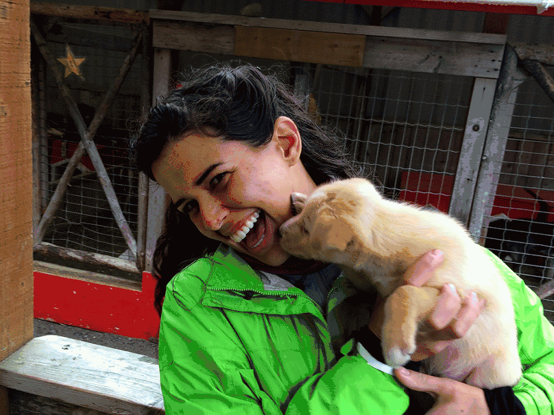 Caption: A GIF of Megan holding a puppy and laughing. (Courtesy of Local Guide @Kwiksatik)