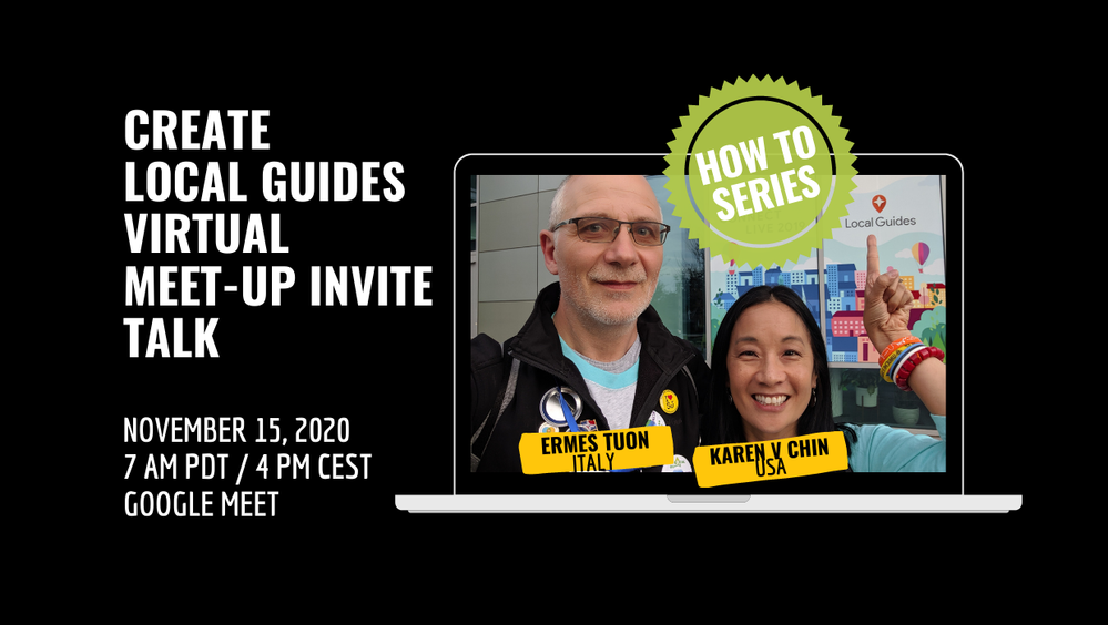 Caption: HOW TO SERIES: Create Local Guides Virtual Meet-up Invite's title presentation slide. Graphic: @karenvchin