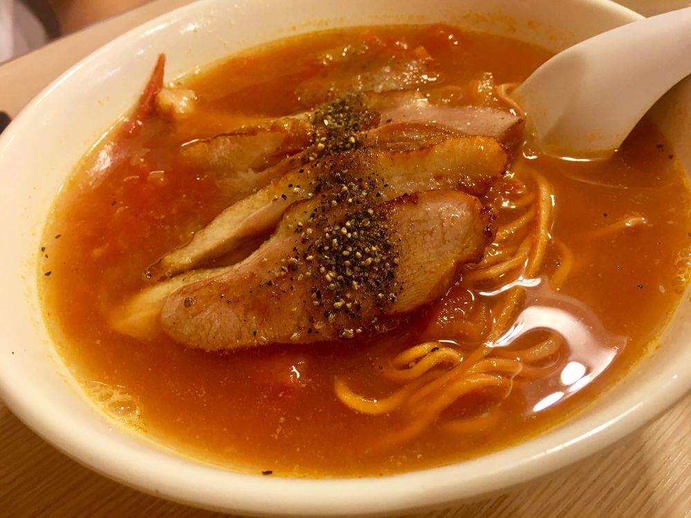 Smoked Meat Tomato Soup Noodles with Black Pepper