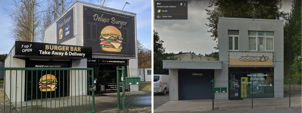 The new place at that location and the StreetView image still showing the old one