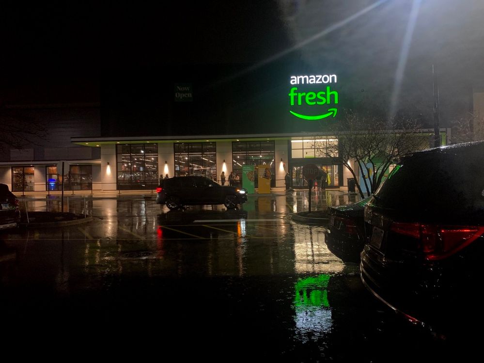 Newly inaugurated Amazon Fresh Store as pictured on a rainy day.