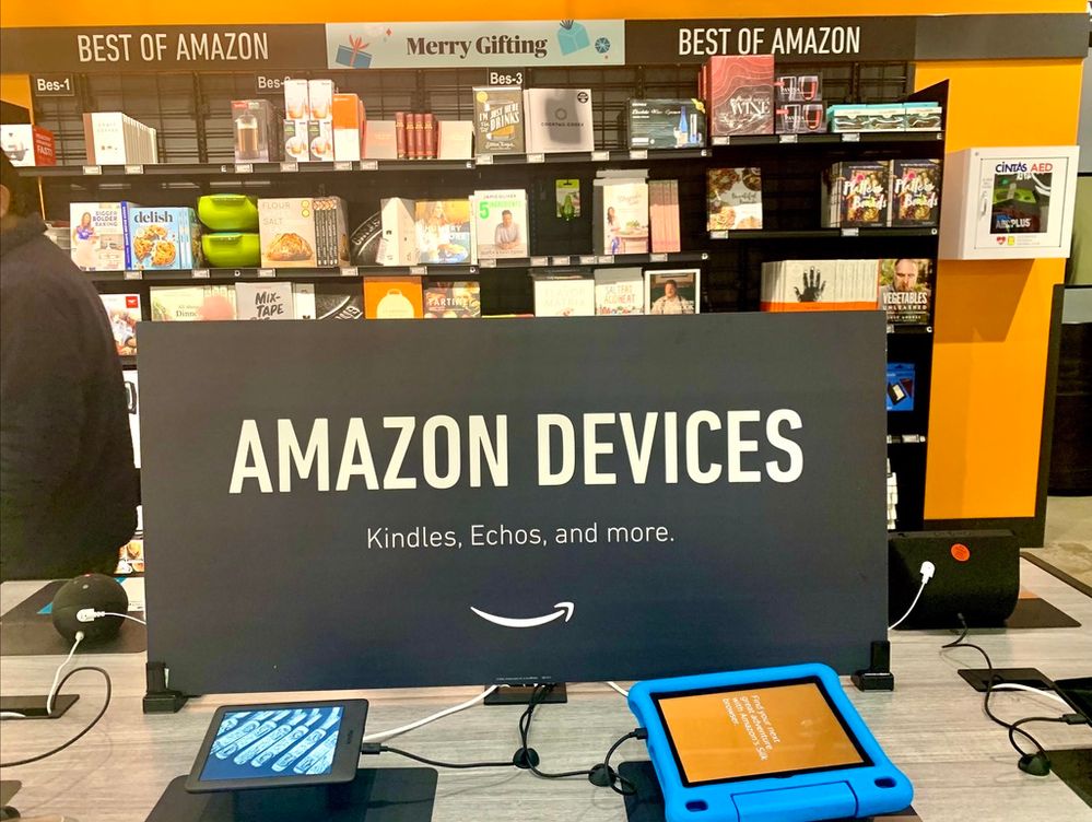 Amazon devices as displayed at the store.