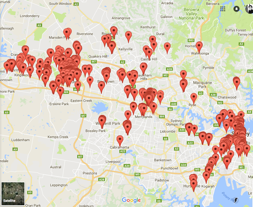 I haven't been everywhere. And I think it'll be obvious as to where I live/work. That's a lot of Sydney. Dated 11th July 2017.