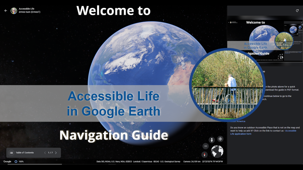Caption: a screen of the Navigation Guide of Accessible Life in Google Earth