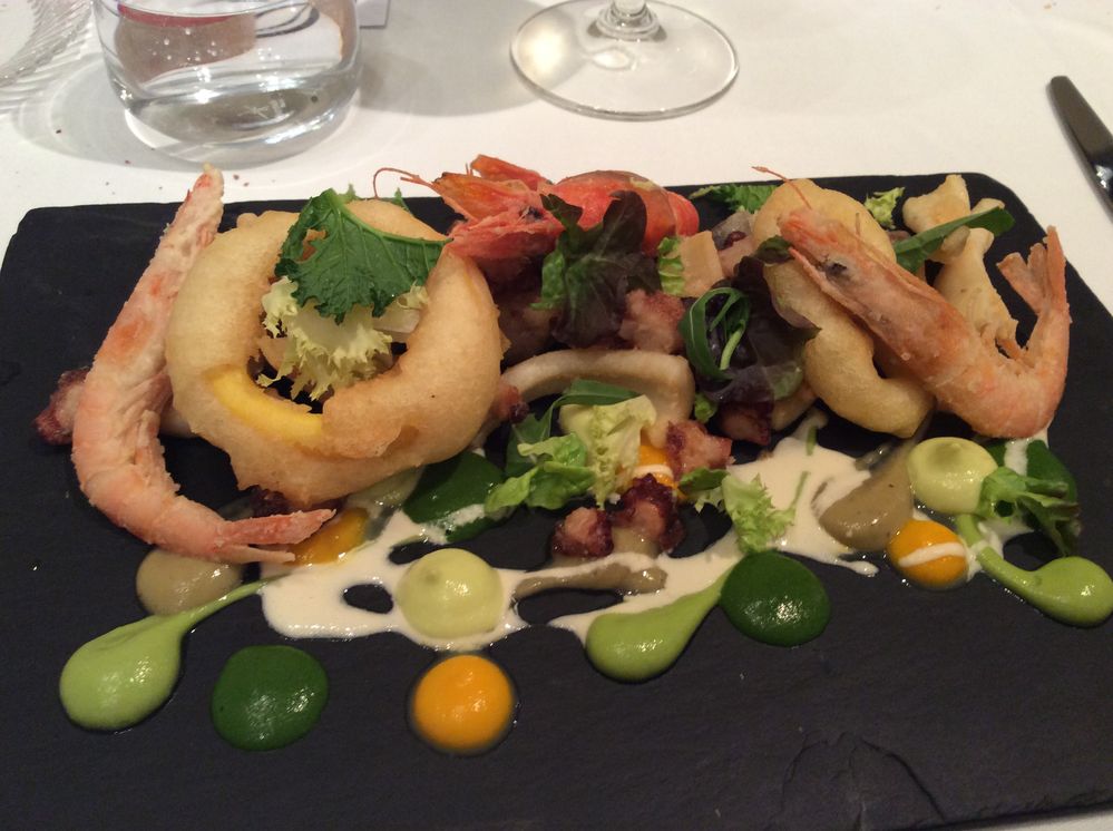 fritto di calamari e gamberi Maria Vitale Chef 1star Michelin
