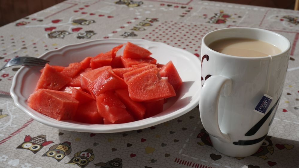 Watermelon and Black tea with milk