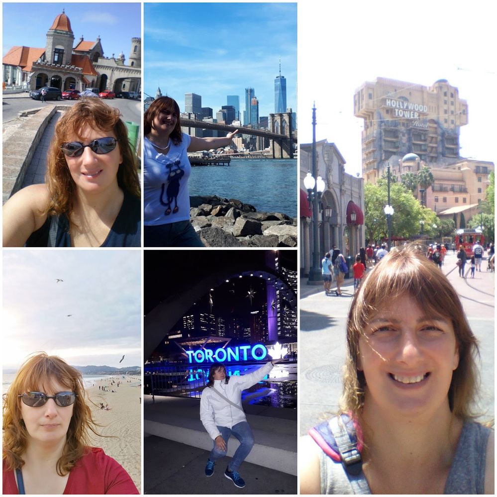 Caption: A collage of five photos of Silvy from different places: Santa Monica, Los Angeles, San Francisco, and Disneyland Anaheim (USA), Mar del Plata (Argentina), and Toronto (Canada). (Courtesy of Local Guide @SilvyC)