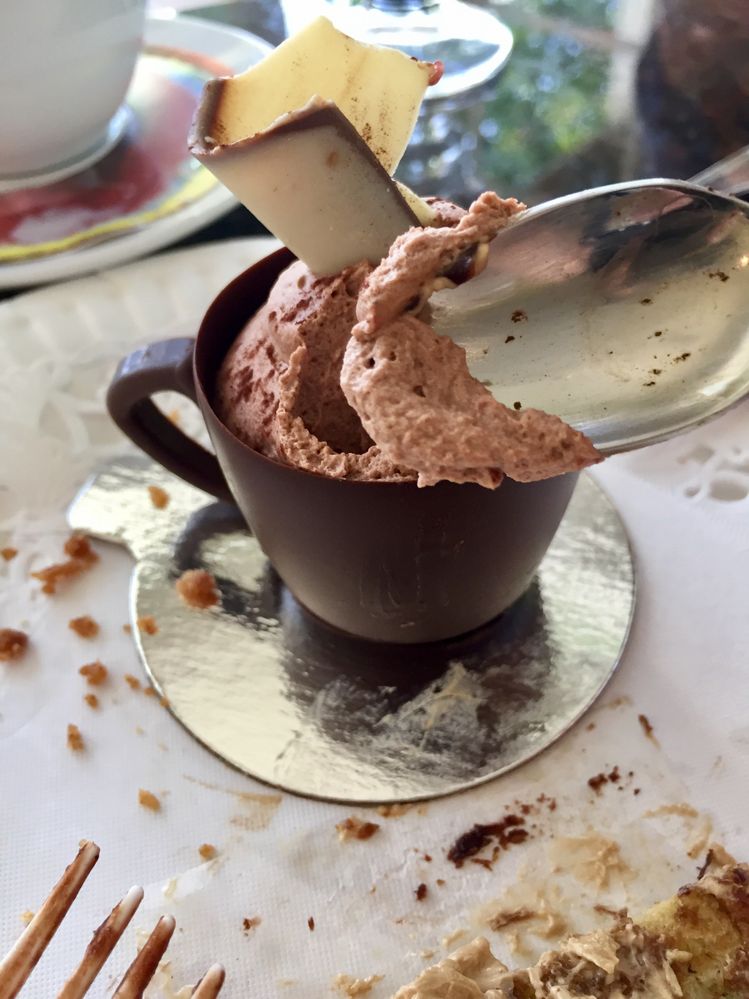 Chocolate Hazelnut Mousse in an edible dark chocolate cup, Faz Bakery, Danville, CA