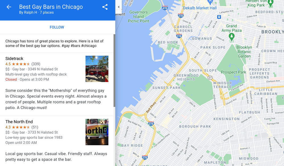 Caption: A screenshot of Ralph’s “Best Gay Bars in Chicago” list.
