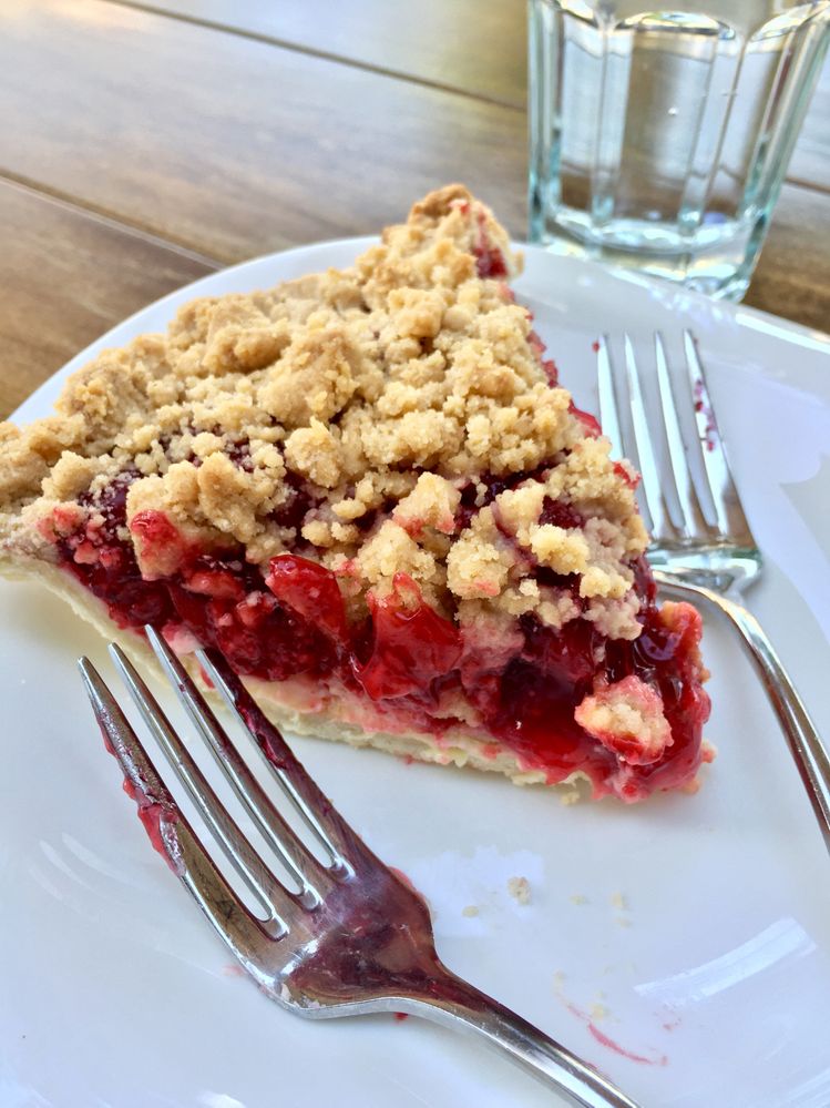 Slice of Cherry Crumble Custard Pie, Basque Boulangerie Cafe, Danville, CA