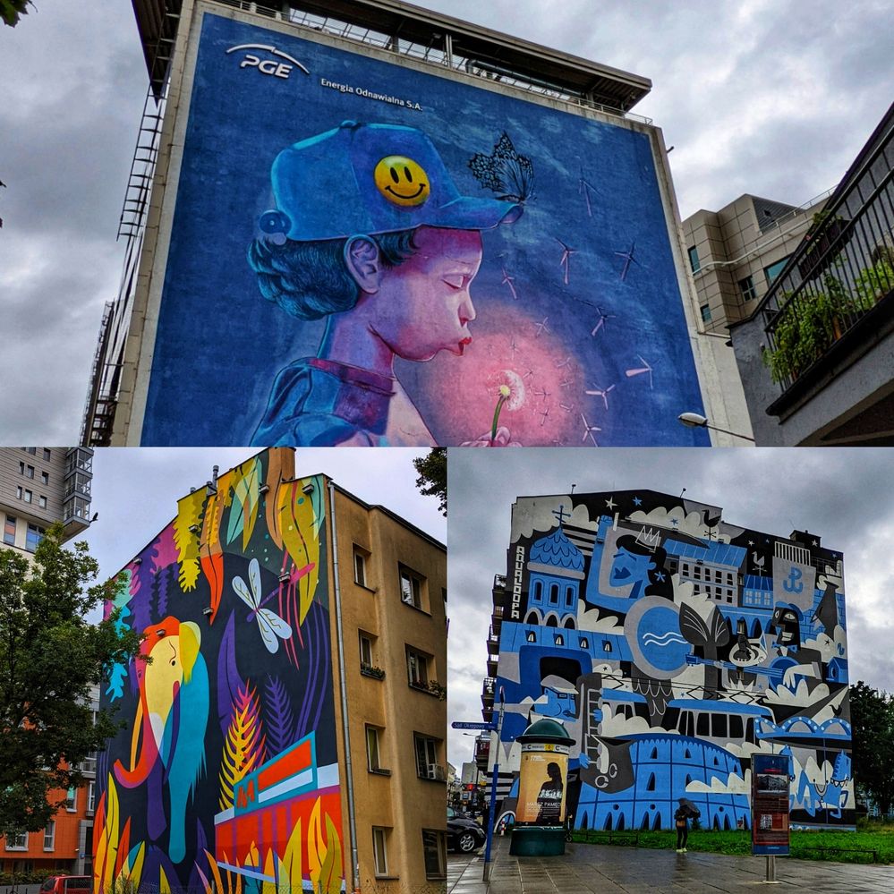Collage of murals in Warsaw.