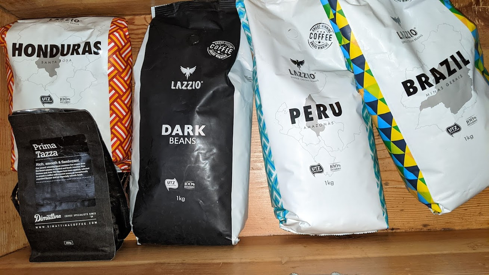 Caption: A range of South American coffee on trial at @AdamGT's down under :-)