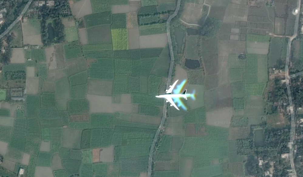 Floating aeroplane on google maps
