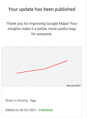 Caption: screenshot of the email received from Google for the Approved Roads