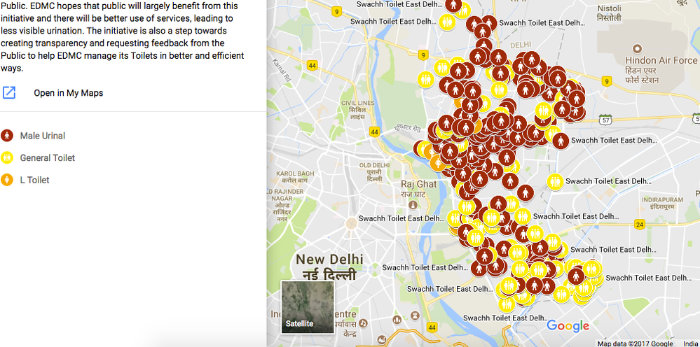 Toilets mapped in East Delhi 2017
