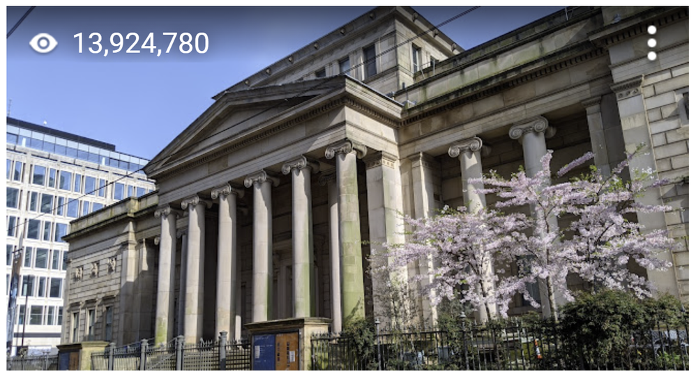 Caption: A screenshot of a photo of Manchester Art Gallery uploaded onto Google Maps on 03/2021 and showing the star views as at 30/11/2021 (Local Guide @AdrianLunsong)