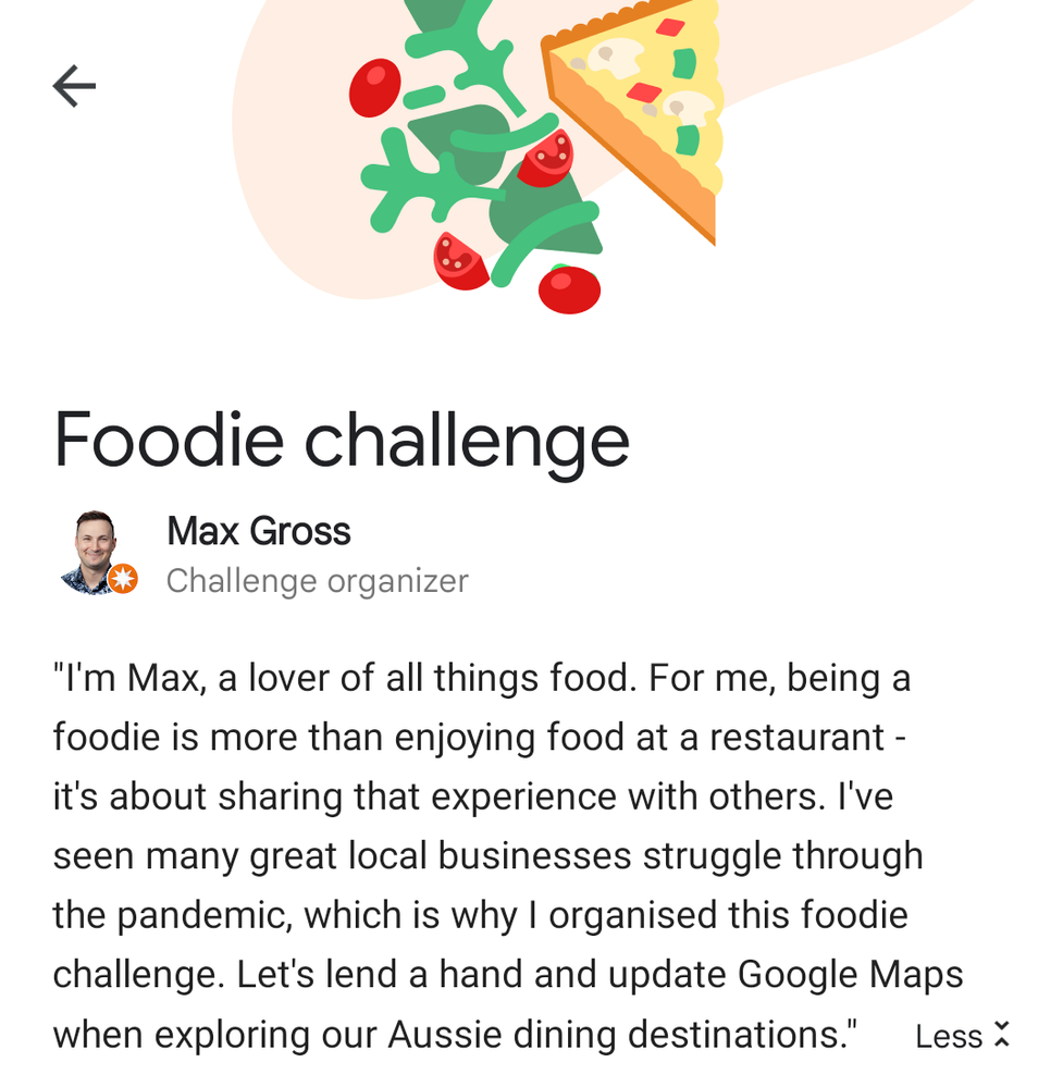 Caption: A screenshot of the Foodie challenge hosted by Max in Australia