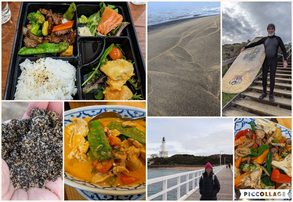 Torquay cuisine, black sands of Bells Beach, keen surfer, chilly weather - LG Maria Ngo