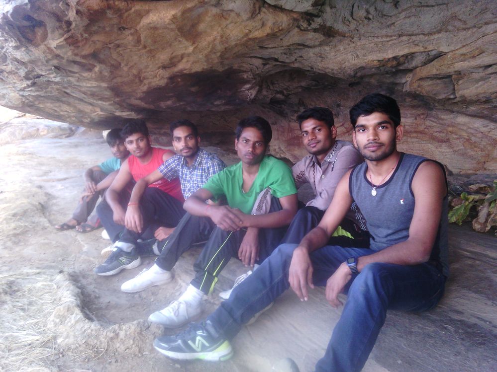 With friends on a trip in jungle