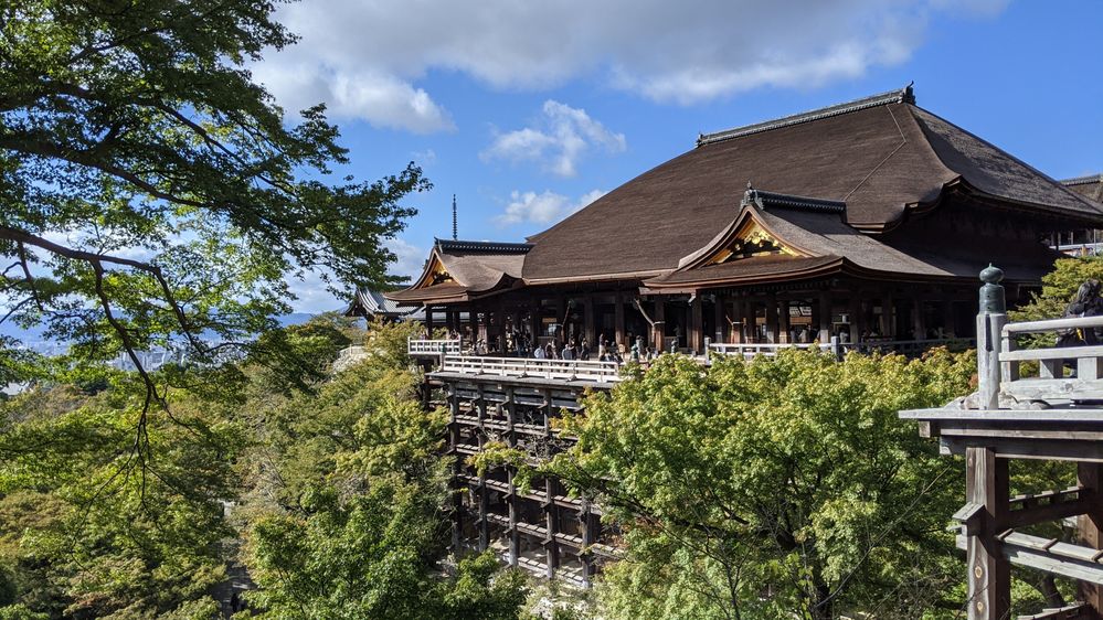 Caption: A photo of Kiyomizu-dera surrounded by lush greenery. (Local Guide sho)