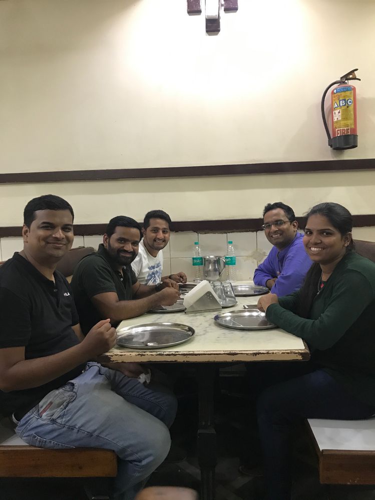 Caption: @Narenchandra, @AslamMohammed, @ThumatyDanielK, @Arati and @LeninBabu waiting for breakfast to be served