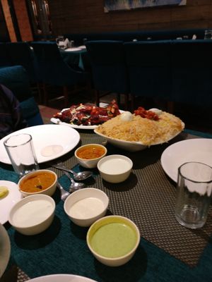 Delicious Food (Mayonnaise, Chutneys, Tandoori Chicken, Biryani)