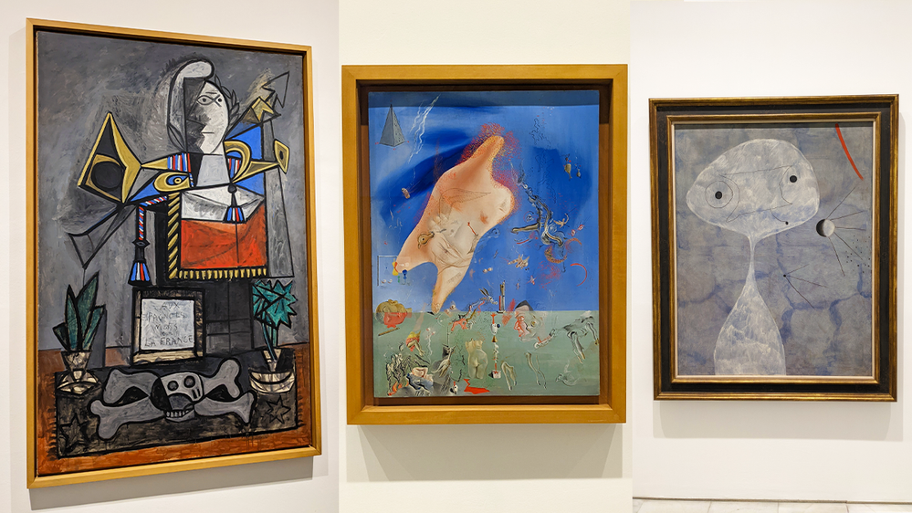 From left to right, paintings by : Picasso, Dali, Miro