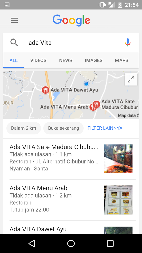 Hasil Pencarian Google Assistant Dan memperlihatkan Pelaku Usaha Mikro Terdekat