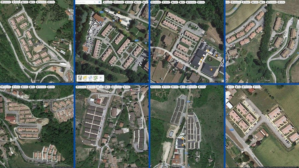 Caption: Eight Screenshots from Google Maps where you can see 8 different groups of SAEs Located in Italy, (Umbria and Marche)