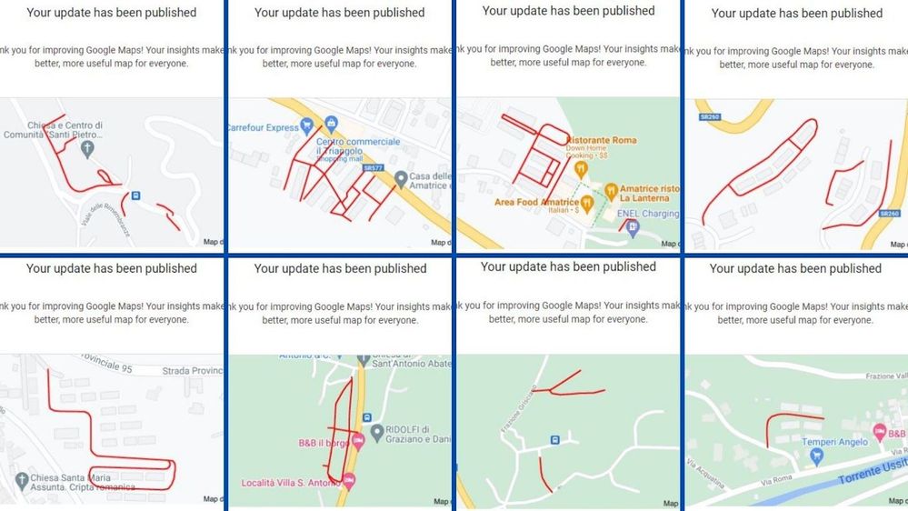Caption: Eight screenshots of Google maps to confirm that your edit has been published