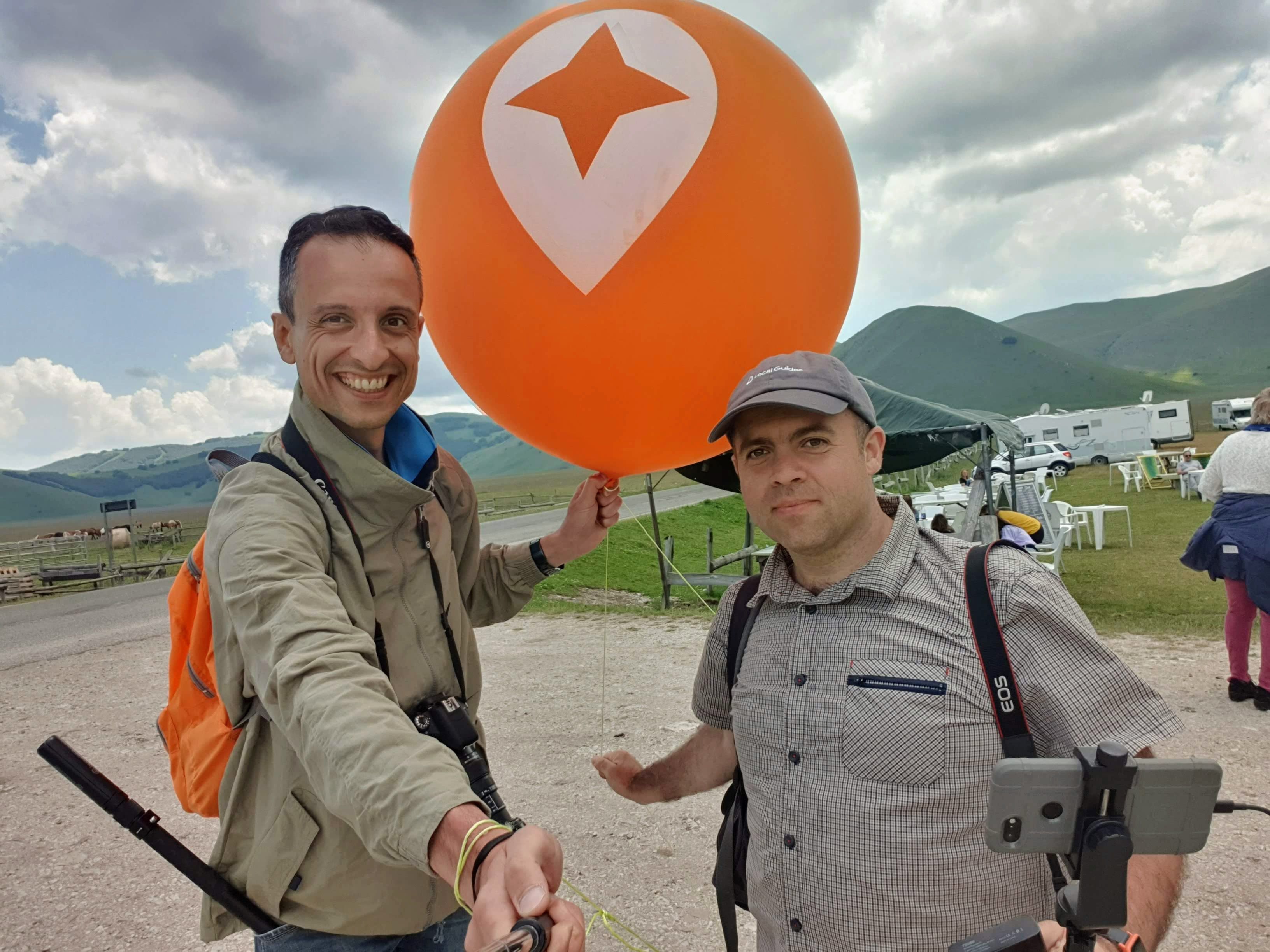 Selfie with @manulele81 and a big Local Guides balloon at the Emanuele's meetup in Castelluccio di Norcia - Local guide @LuigiZ