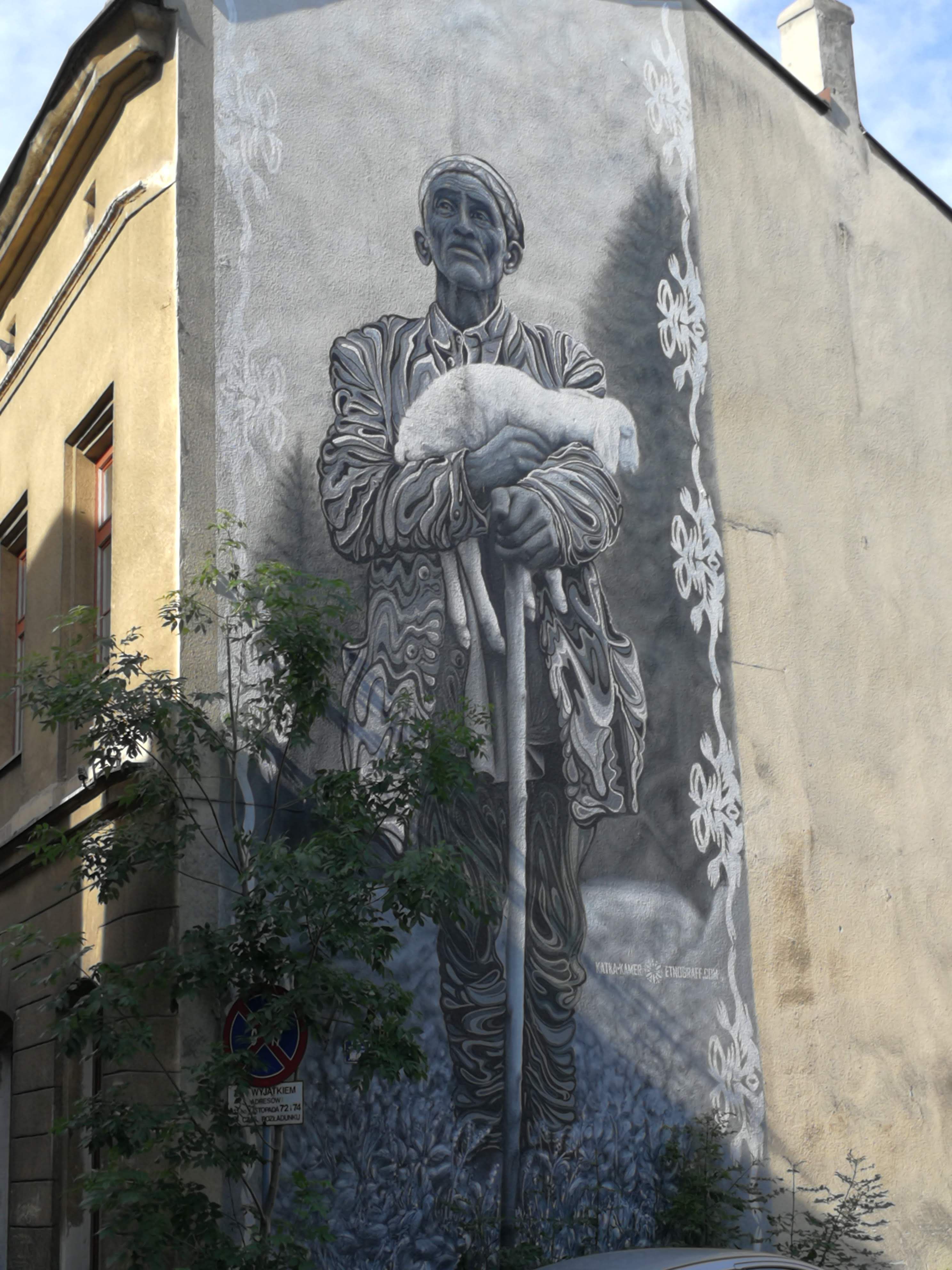 The shepherd with his lamb street art.