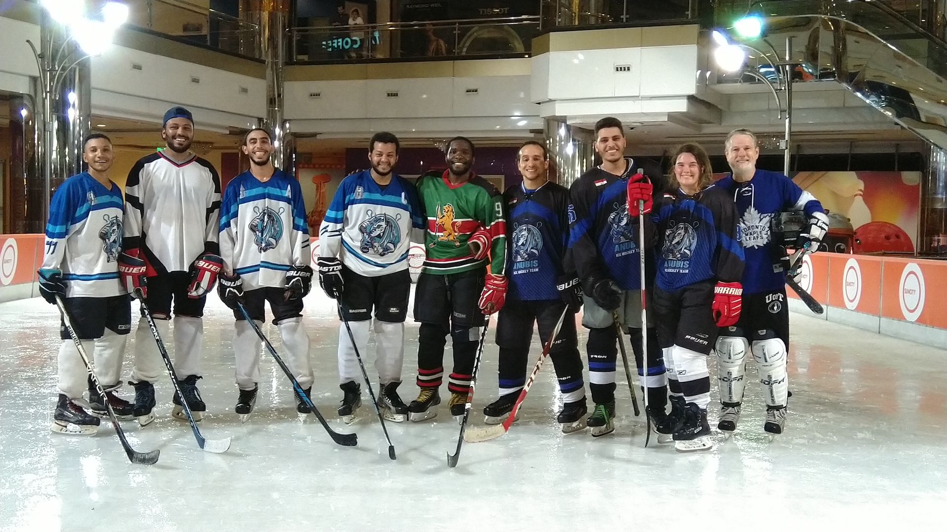 Robert (Ice Lions) and members of Anubis Ice Hockey Team (Egypt)