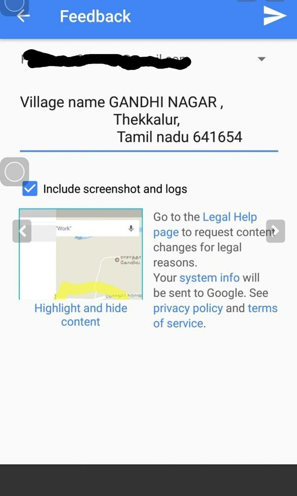 See the photo my village address with pincode you can see send button