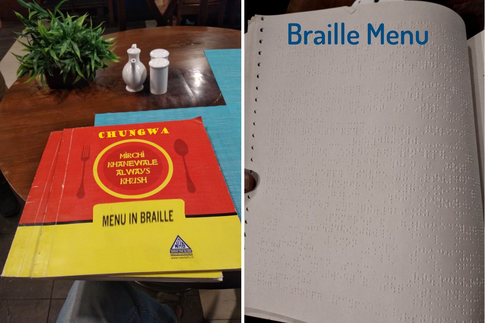 Braille Menu for the Visually-Impaired in Chungwa Restaurant in Delhi