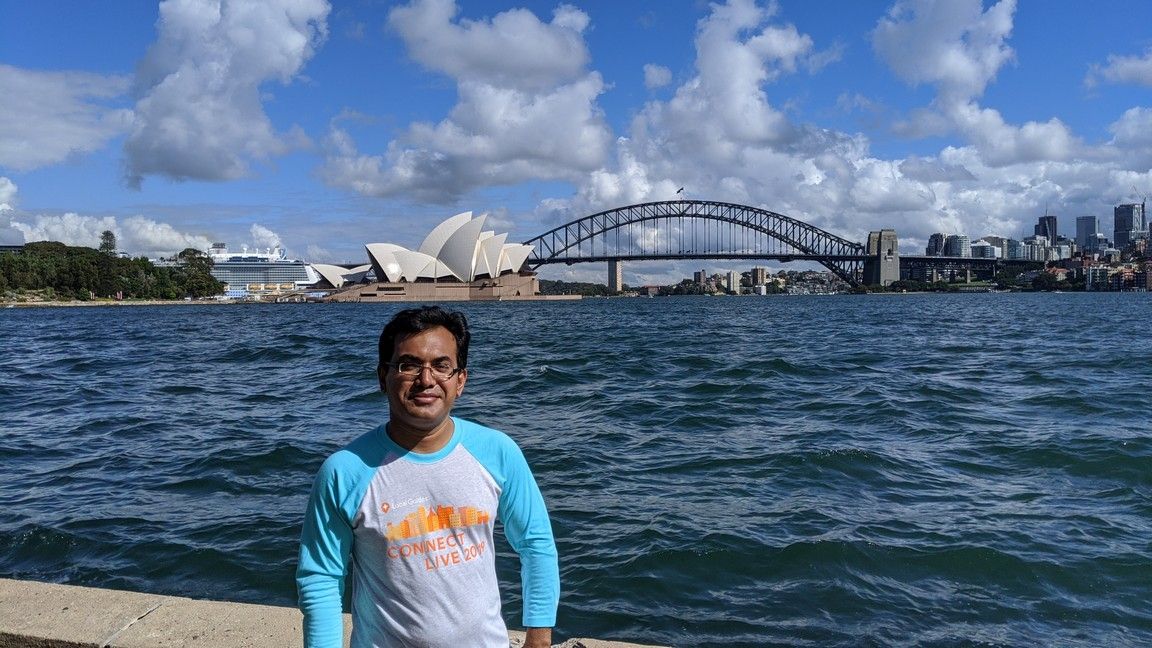 Me near Sydney Opera House and Harbour Bridge in Sydney, Australia