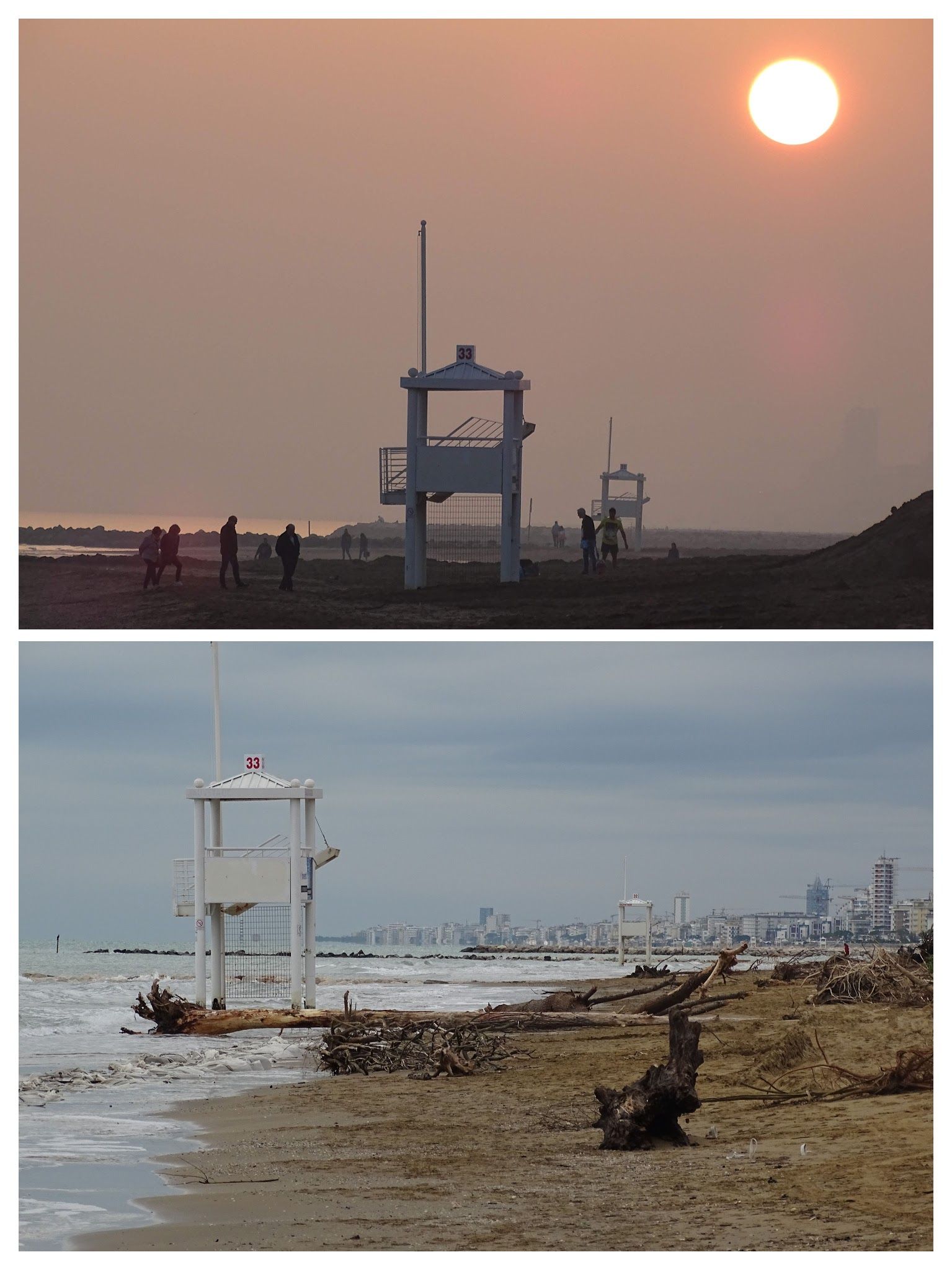 Caption: two view of the same beach: on the top, the beach on October 27th. On the bottom, the same beach on December 1st - Photo Credit: Local Guide @ermest