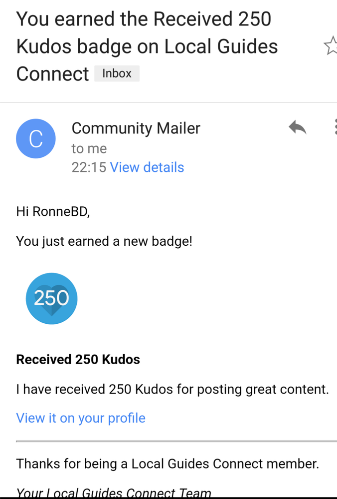 250 kudos received email :-) :-) :-)
