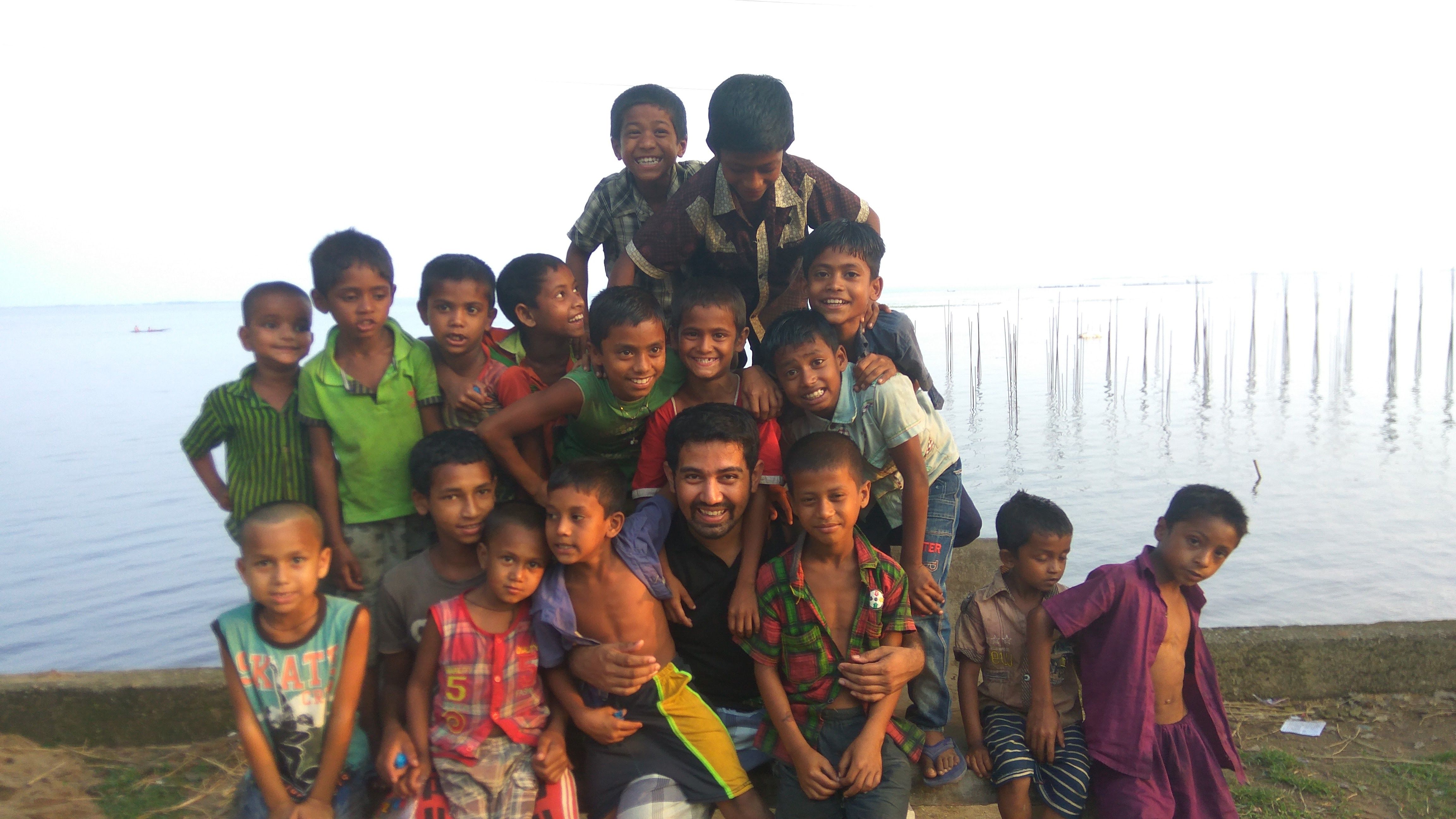 With the children on flash flood affected haor on Sunamganj.