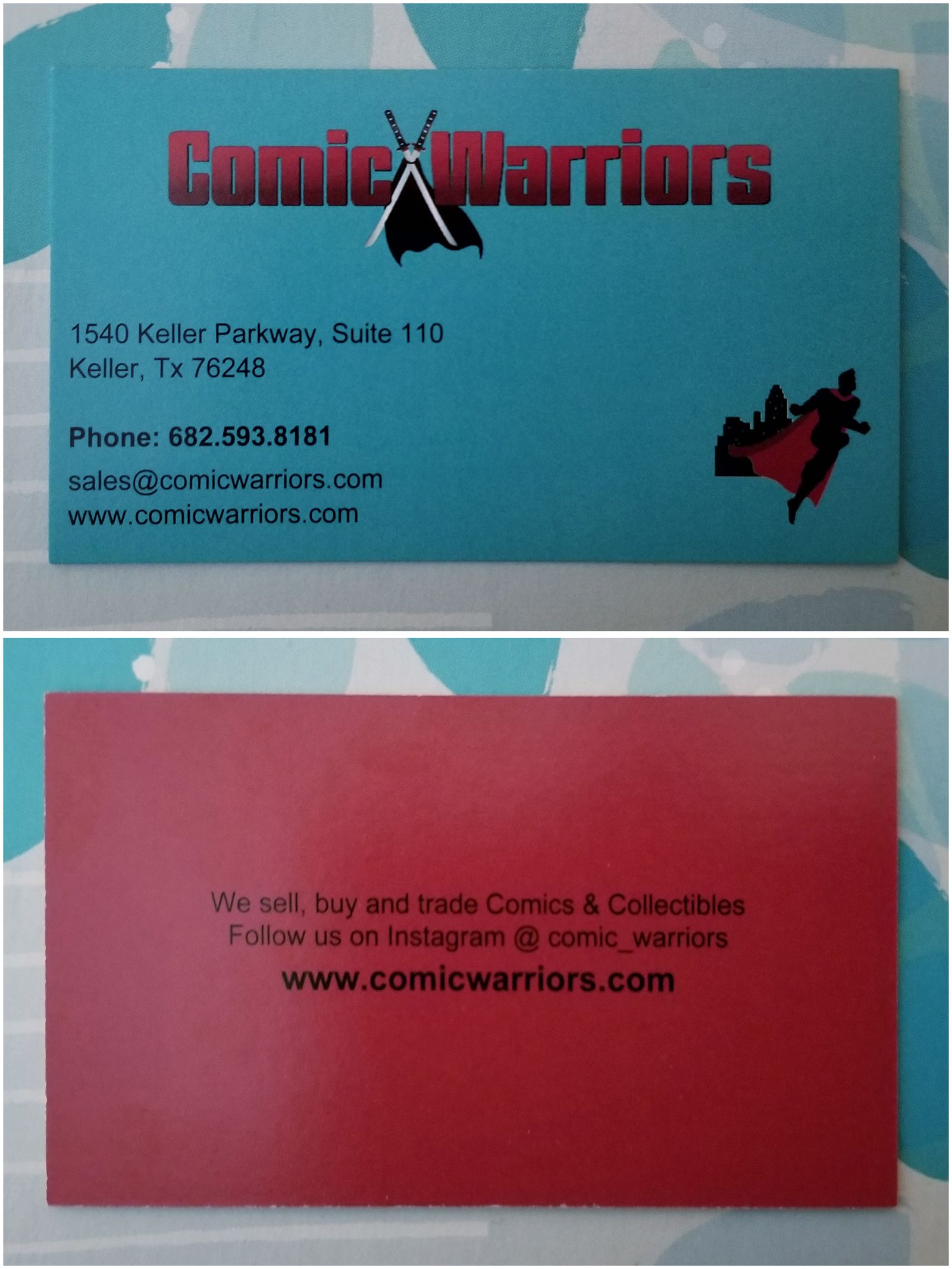 Business card for Comic Warriors