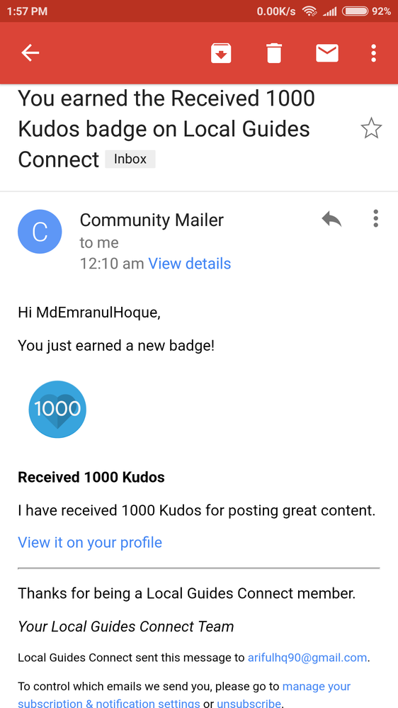 Received 1000 kudos badge