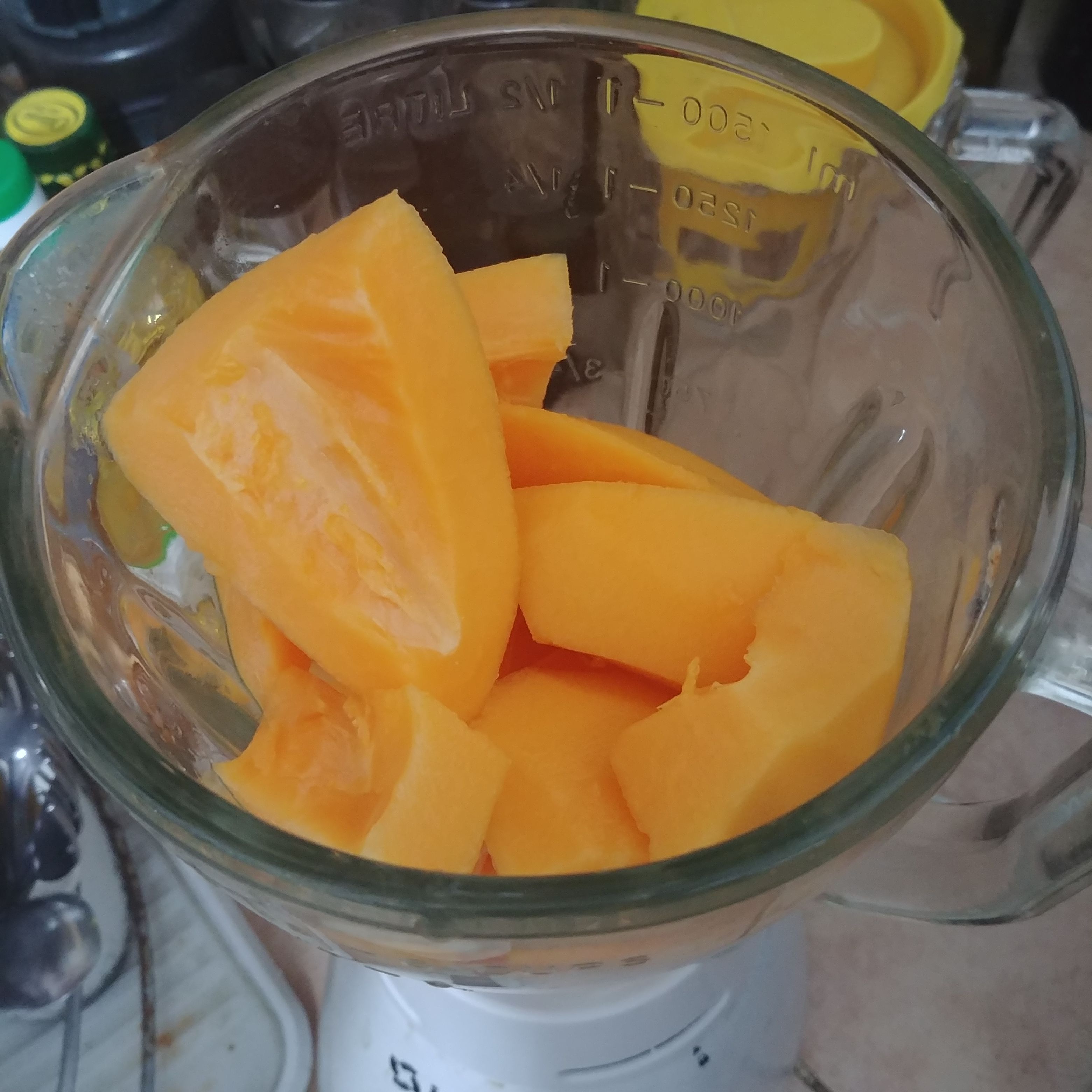 A very common papaya in the blender
