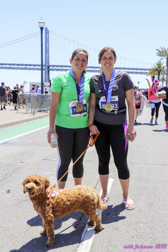 My sister (left), our dog Paco, and me (right) after completing the SF Marathon in July!