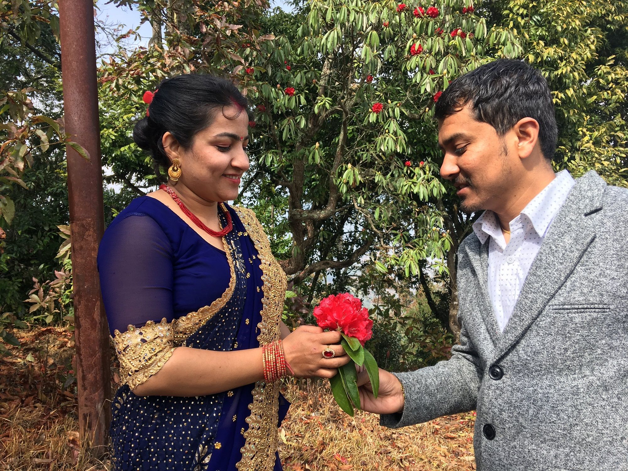 Giving national flower to her