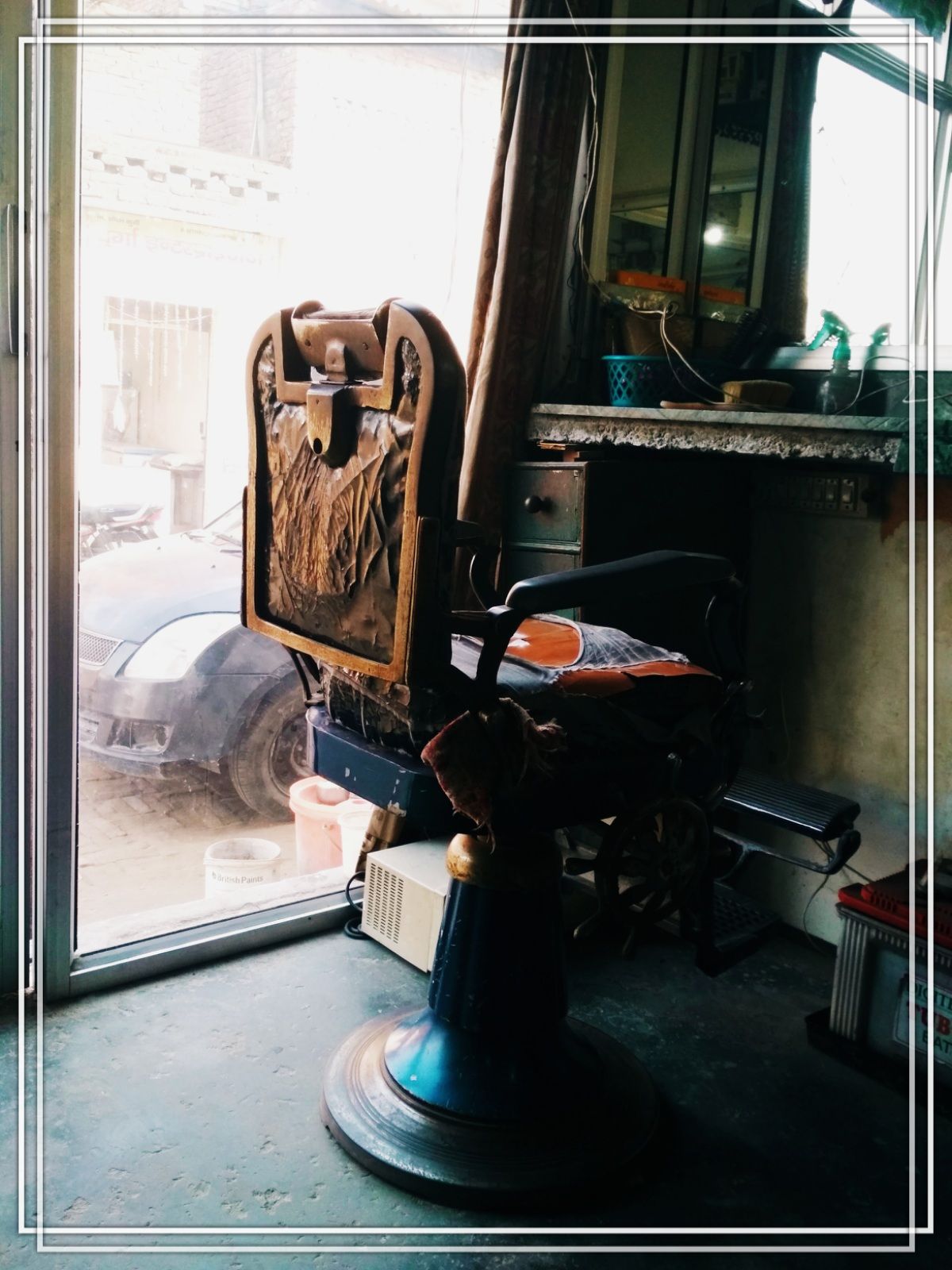 An old chair in barber shop.